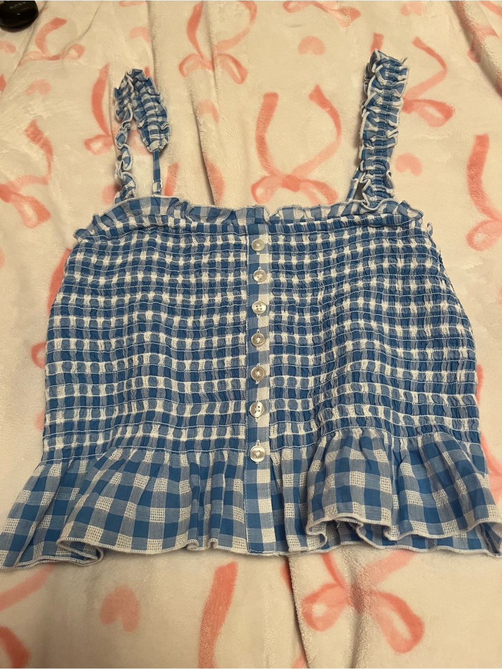 American Eagle Blue Gingham Ruffle Tank Top